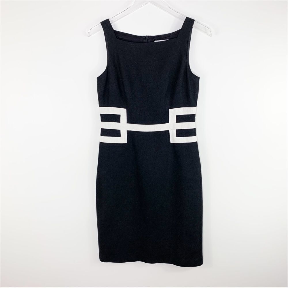 David Meister Sleeveless Linen Blend‎ Black/White Sleeveless Sheath Dress 4 EUC